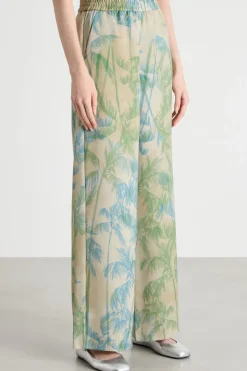 Pantalone palazzo in raso - Beige Verde