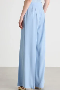 Pantalone palazzo in raso opaco - Azzurro