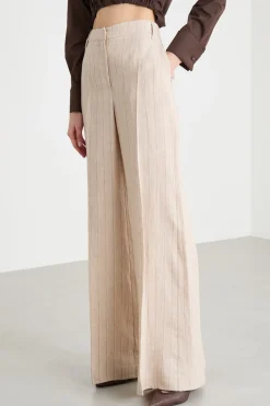 Pantalone palazzo in tela - Beige