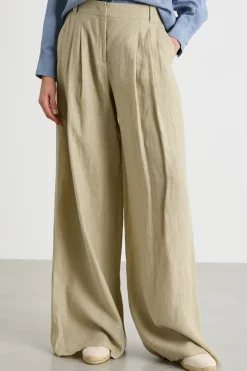 Pantalone palazzo in tela - Verde