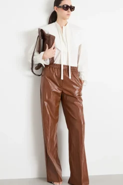 Pantalone palazzo in tessuto spalmato - Marrone