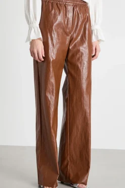 Pantalone palazzo in tessuto spalmato - Marrone