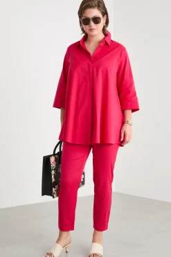 Pantalone skinny in popeline - Fuxia