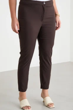 Pantalone skinny in popeline - Marrone