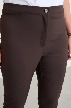 Pantalone skinny in popeline - Marrone