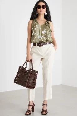 Pantalone slim con inserto elastico - Bianco