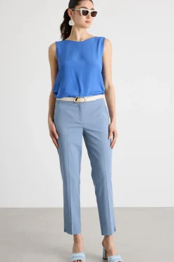 Pantalone slim in faille stretch - Azzurro