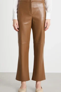 Pantalone slim in tessuto spalmato - Cammello