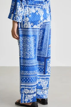 Pantalone stile jogging in twill stampato - Blu