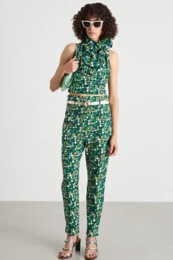 Pantalone stretch stampato - Verde