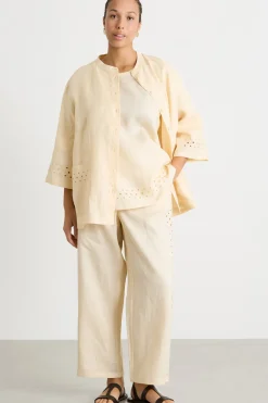 Pantalone traforato in tela - Avorio
