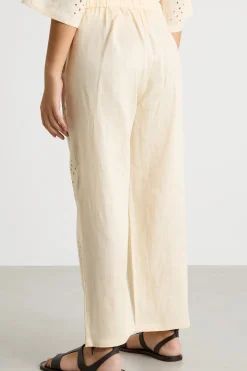 Pantalone traforato in tela - Avorio