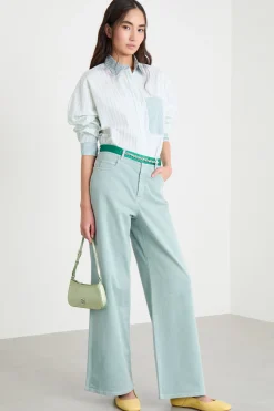 Pantalone wide leg in drill - Verde