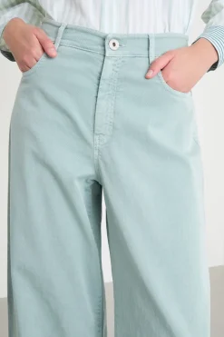 Pantalone wide leg in drill - Verde