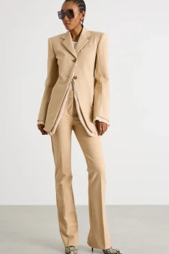 Pantaloni aderenti con zip sul fondo - Cammello