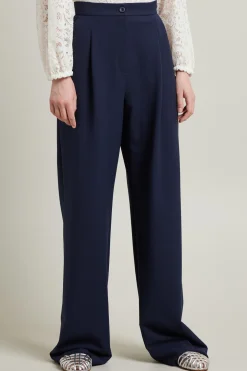 Pantaloni ampi in gabardina - Blu Notte