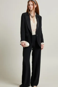 Pantaloni a palazzo con piega - Nero