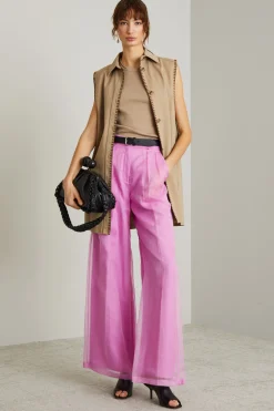Pantaloni a palazzo in organza - Fuxia