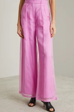Pantaloni a palazzo in organza - Fuxia