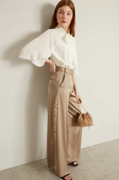 Pantaloni a palazzo in raso - Beige