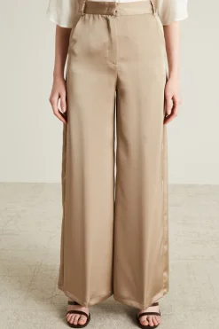 Pantaloni a palazzo in raso - Beige