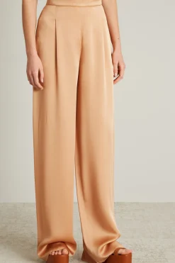 Pantaloni a palazzo in raso - Pesca
