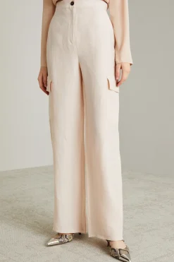 Pantaloni cargo in lino - Rosa Polvere