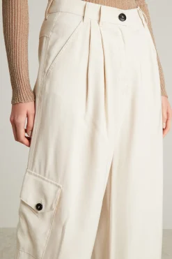Pantaloni cargo in twill fluido - Ecru