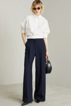 Pantaloni con cintone in popeline - Blu Notte