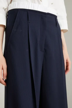 Pantaloni con cintone in popeline - Blu Notte