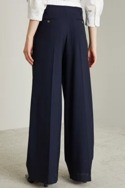Pantaloni con cintone in popeline - Blu Notte
