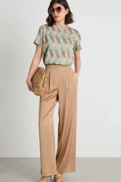 Pantaloni con pinces in raso - Bronzo