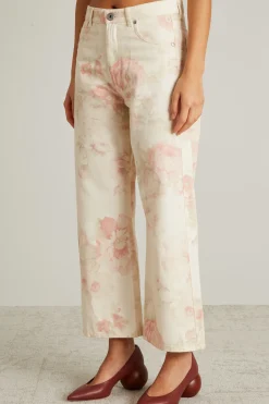 Pantaloni con stampa a fiore - Ecru Rosa