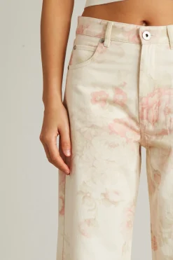 Pantaloni con stampa a fiore - Ecru Rosa