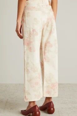 Pantaloni con stampa a fiore - Ecru Rosa