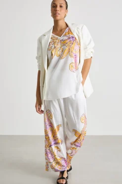 Pantaloni crop in twill stampato - Bianco Arancione Viola