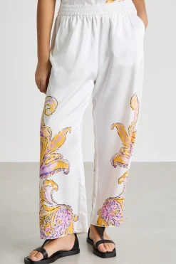 Pantaloni crop in twill stampato - Bianco Arancione Viola