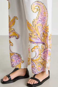 Pantaloni crop in twill stampato - Bianco Arancione Viola