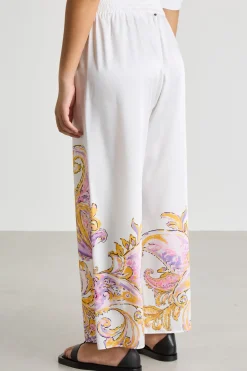 Pantaloni crop in twill stampato - Bianco Arancione Viola
