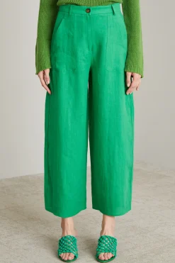 Pantaloni cropped in lino - Verde