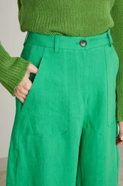 Pantaloni cropped in lino - Verde