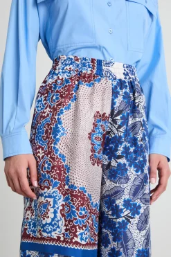 Pantaloni cropped in pura seta - Blu