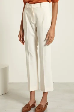 Pantaloni cropped in tela - Bianco Panna