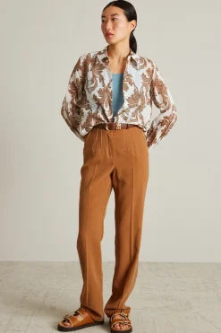 Pantaloni dritti con impunture - Tabacco
