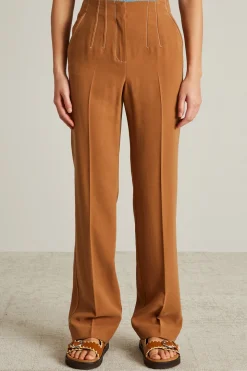 Pantaloni dritti con impunture - Tabacco