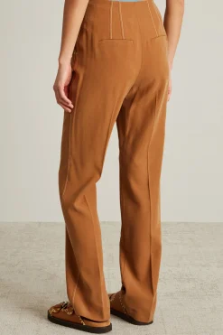 Pantaloni dritti con impunture - Tabacco