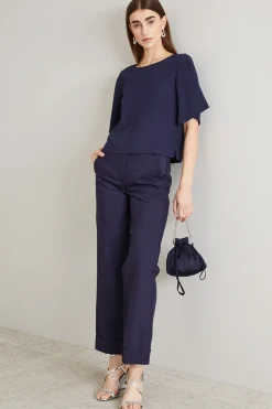 Pantaloni dritti in cotone stretch - Blu