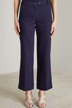 Pantaloni dritti in cotone stretch - Blu