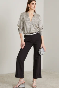 Pantaloni dritti in cotone stretch - Nero