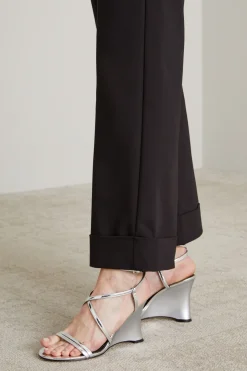Pantaloni dritti in cotone stretch - Nero